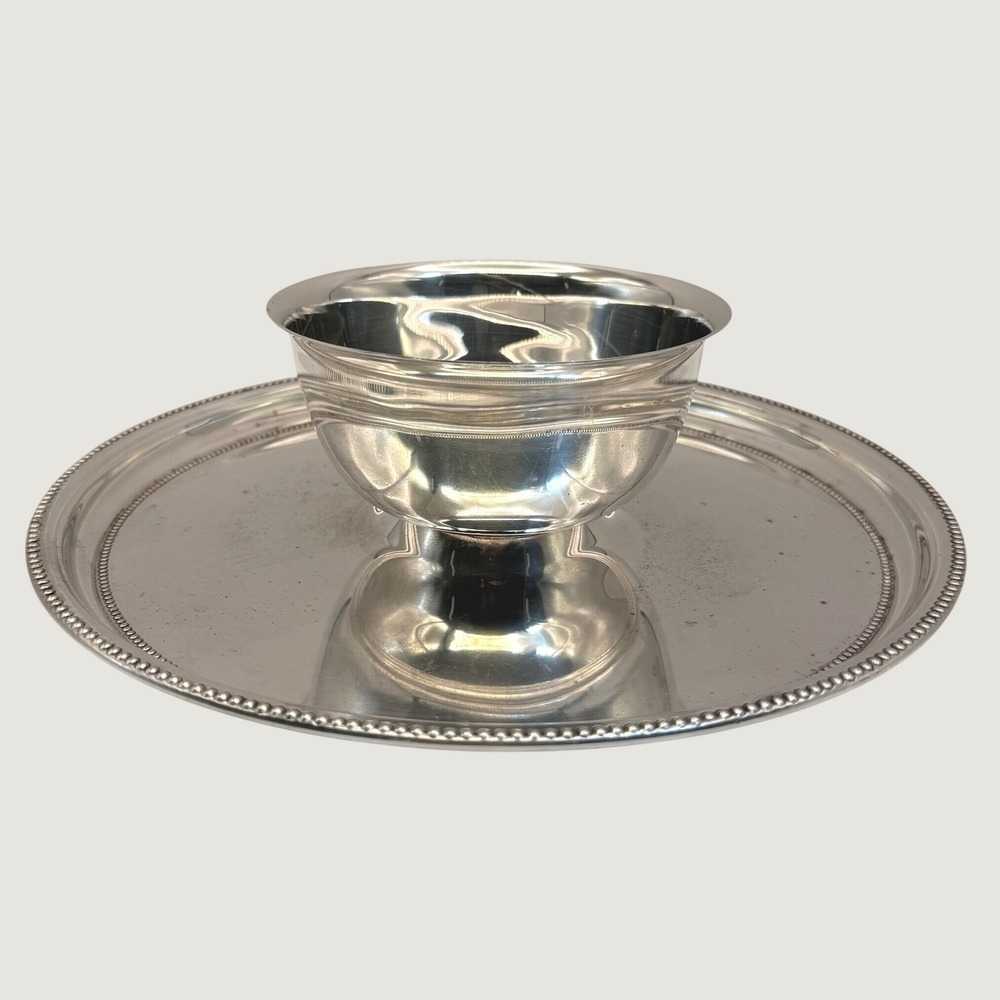 VINTAGE Towle Silverplate Pedestal Serving Tray Bowl Beaded Rim 10.5"